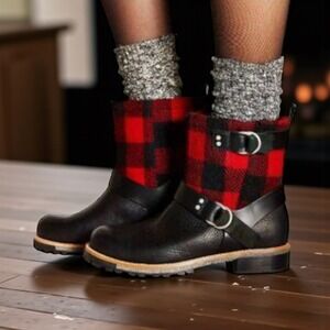 Woolrich 🦬Red Balt Buffalo combat plaid Y2K Grunge‎ chunky Goth Emo  boot 8